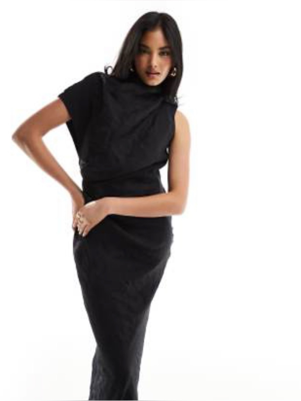 ASOS Design Jacquard High Neck Formal Maxi Dress NWOT Asymmetrical Washed Black
